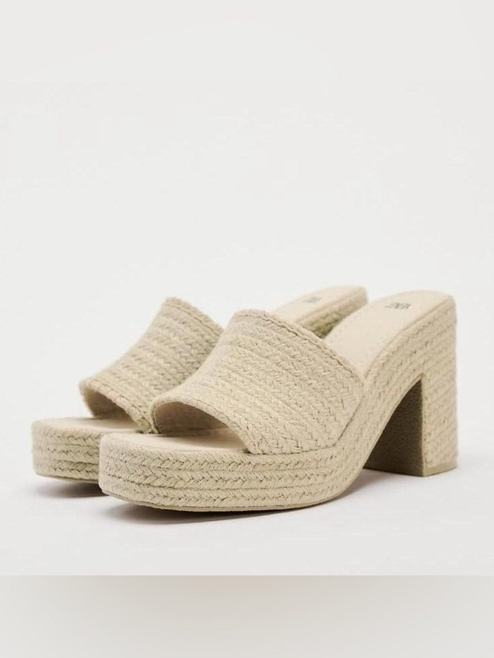Zara Beige Woven Platform Mule Heels - Women's Slip-On Sandals - Size 7